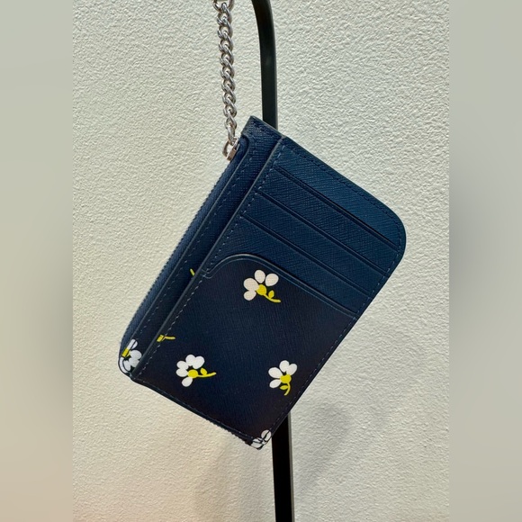 Kate Spade Cameron Daisy Toss L Zip Card Holder in Navy Saffiano Leather NWOT - Picture 2 of 3